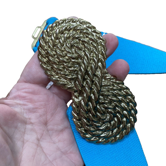Vintage Blue Stretch Belt Massive Goldtone Rope Textured Twist Buckle 1980’s - Picture 8 of 8